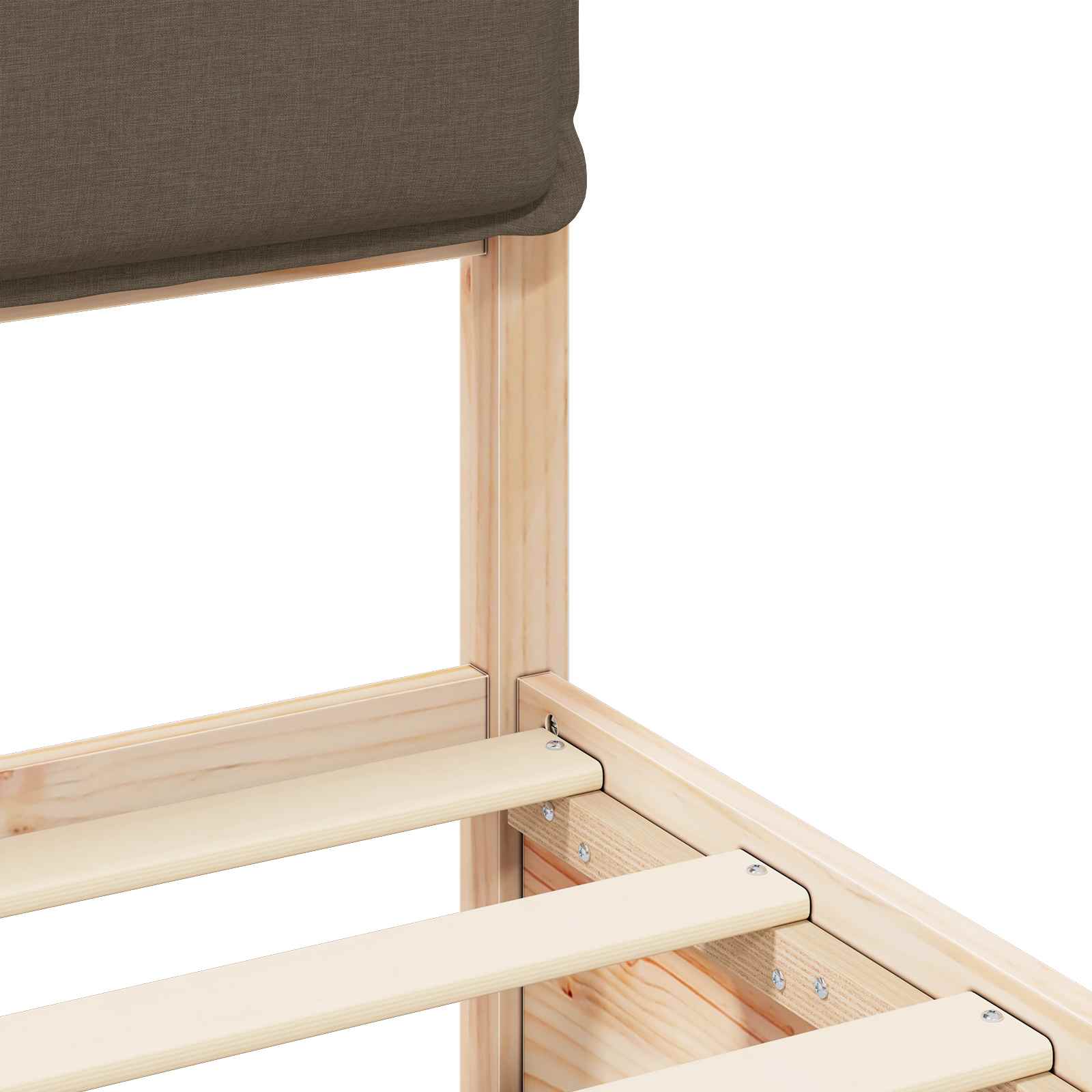 Sängram med Klädd Huvudgavel Taupe 135 x 190 cm Massiv furu