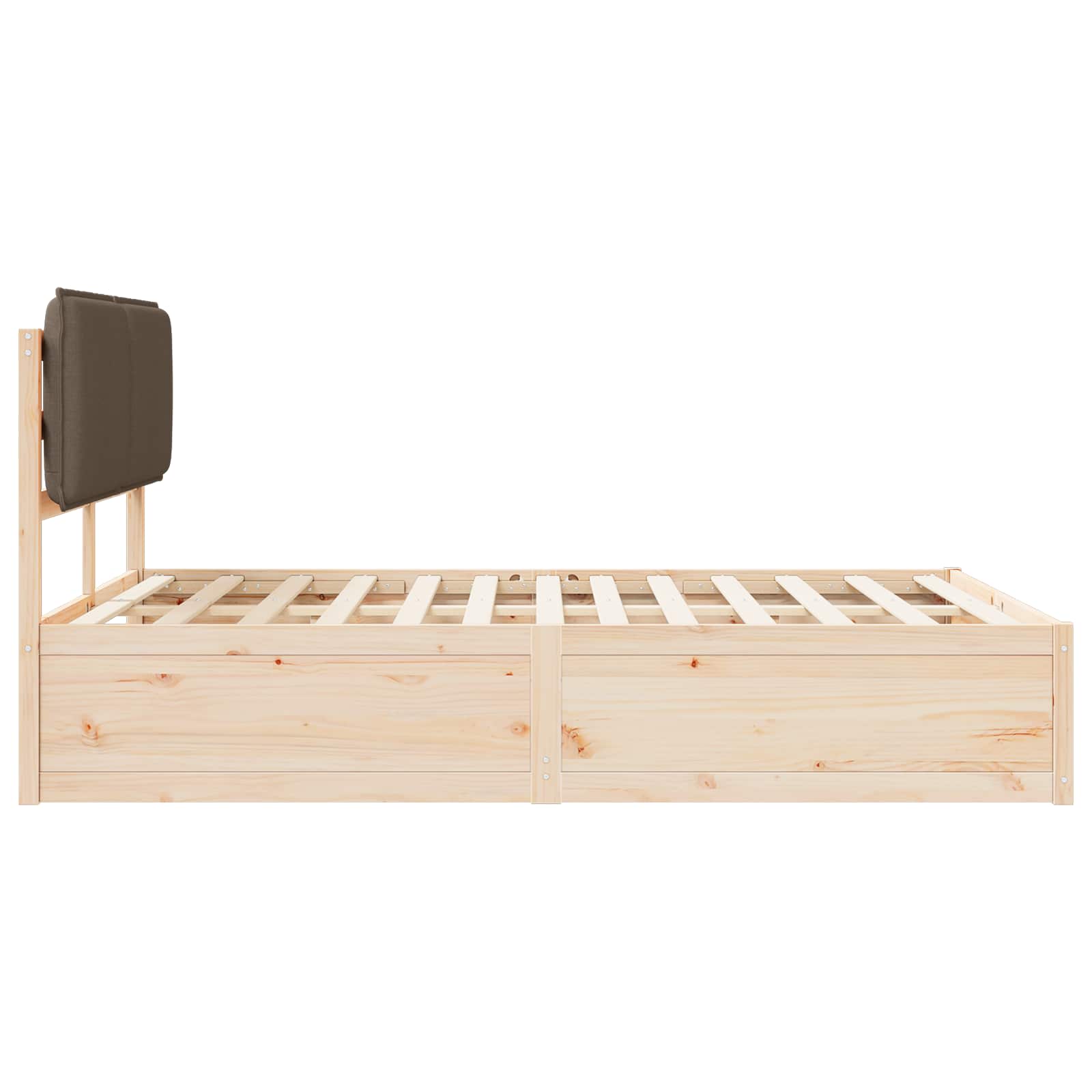 Sängram med Klädd Huvudgavel Taupe 135 x 190 cm Massiv furu