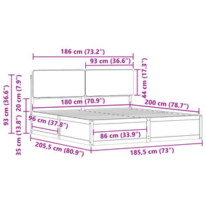 Sängram med Klädd Huvudgavel Ljusgrå 180 x 200 cm Massiv furu
