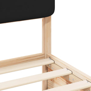 Sängram med Klädd Huvudgavel Svart 140 x 190 cm Massiv furu