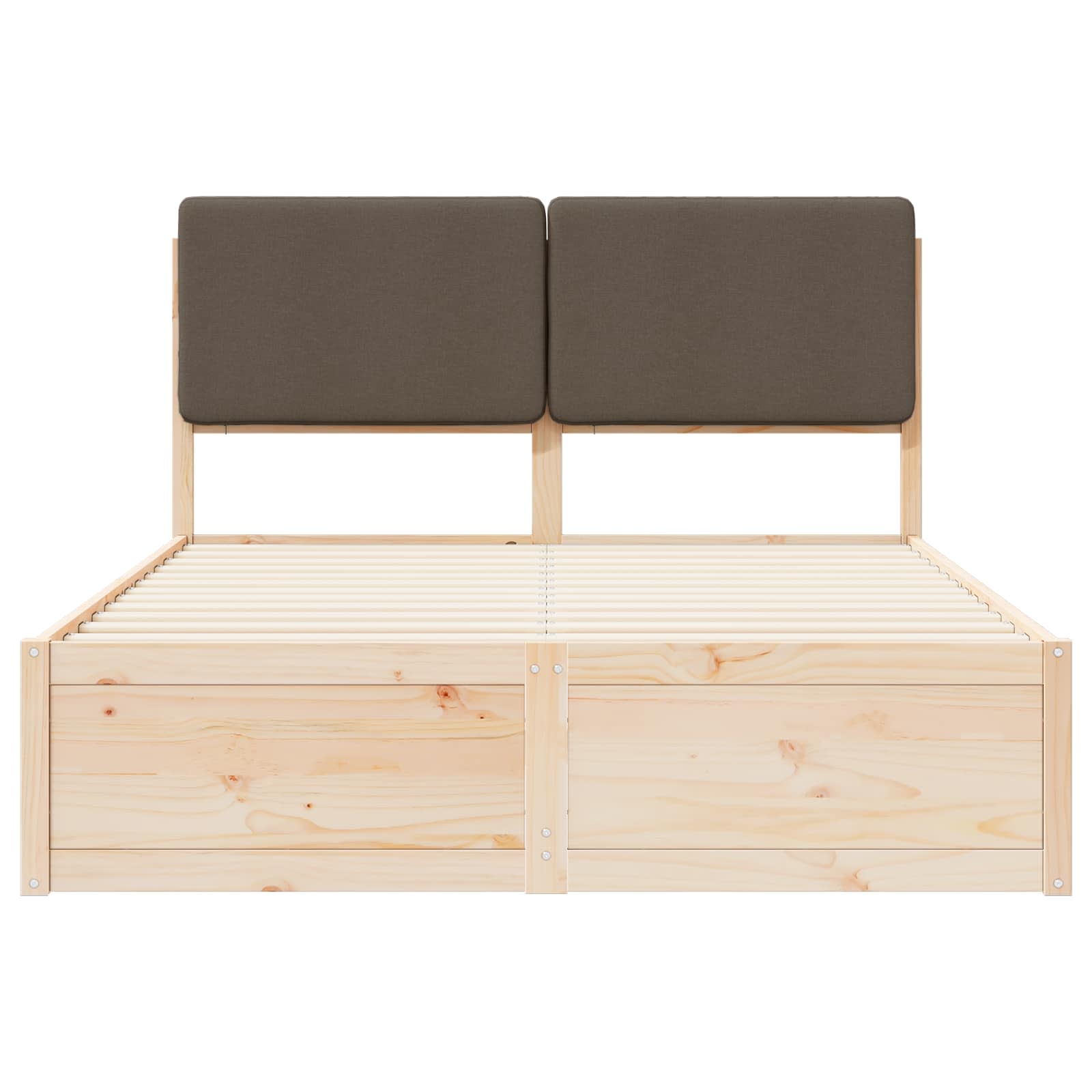 Sängram med Klädd Huvudgavel Taupe 135 x 190 cm Massiv furu