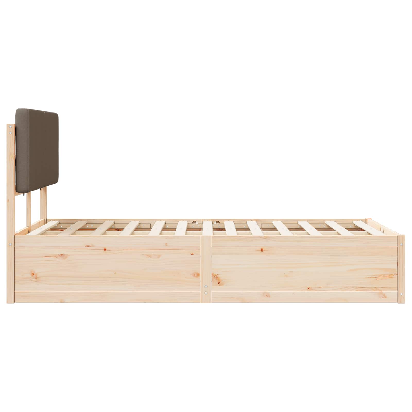 Sängram med Klädd Huvudgavel Taupe 135 x 190 cm Massiv furu