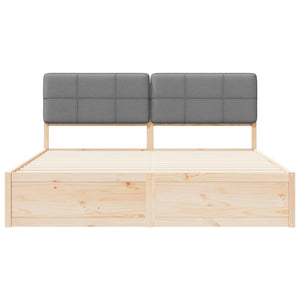 Sängram med Klädd Huvudgavel Ljusgrå 200 x 200 cm Massiv furu
