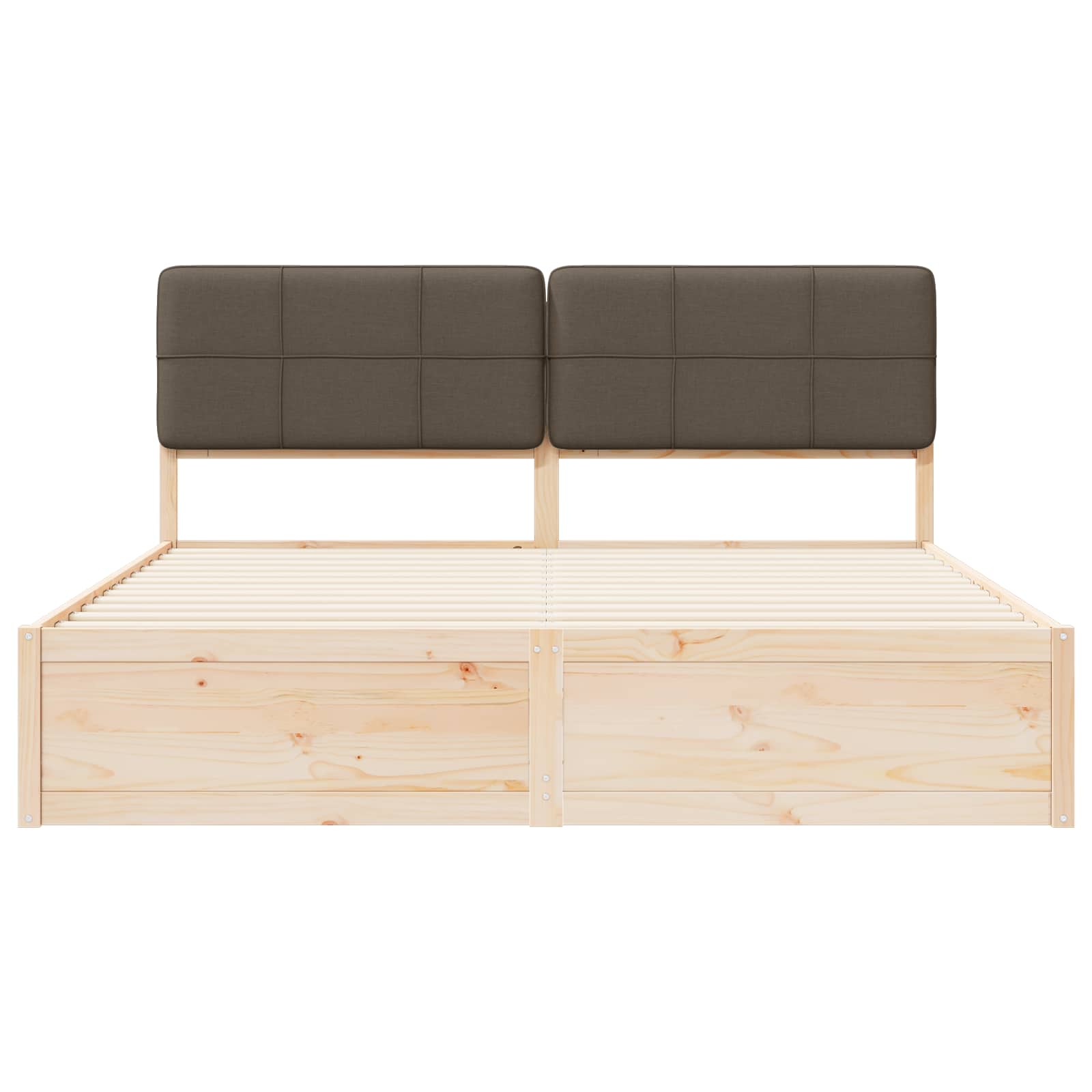 Sängram med Klädd Huvudgavel Taupe 200 x 200 cm Massiv furu