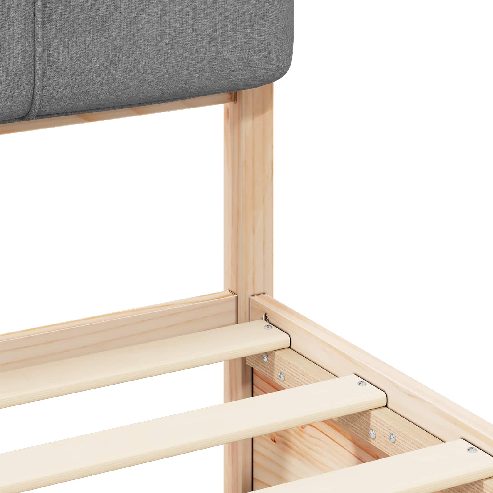 Sängram med Klädd Huvudgavel Ljusgrå 180 x 200 cm Massiv furu