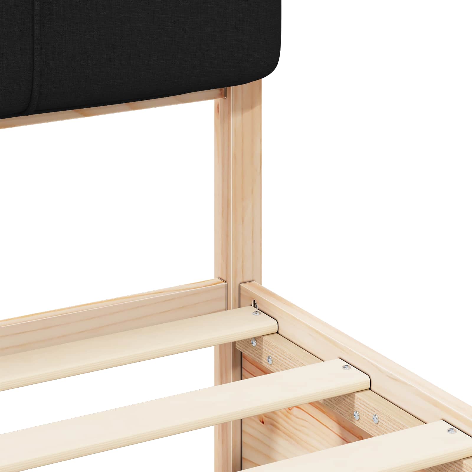 Sängram med Klädd Huvudgavel Svart 180 x 200 cm Massiv furu