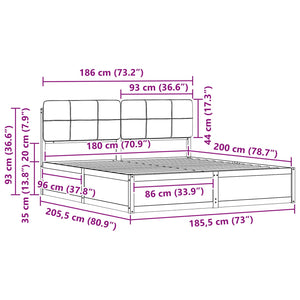 Sängram med Klädd Huvudgavel Svart 180 x 200 cm Massiv furu