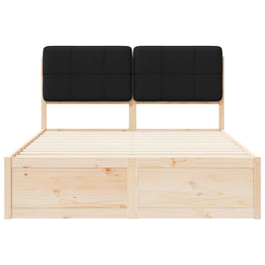 Sängram med Klädd Huvudgavel Svart 140 x 200 cm Massiv furu