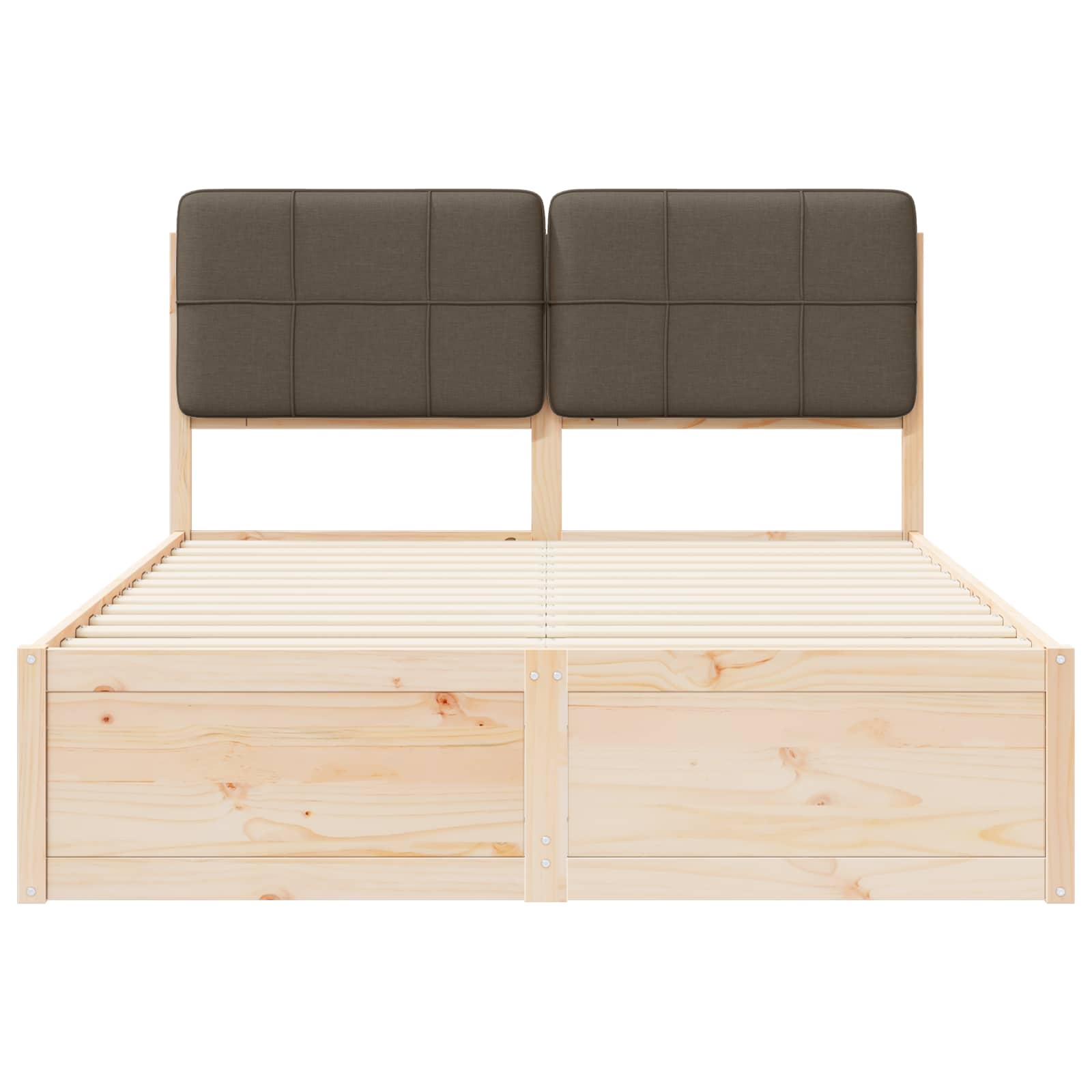 Sängram med Klädd Huvudgavel Taupe 140 x 200 cm Massiv furu