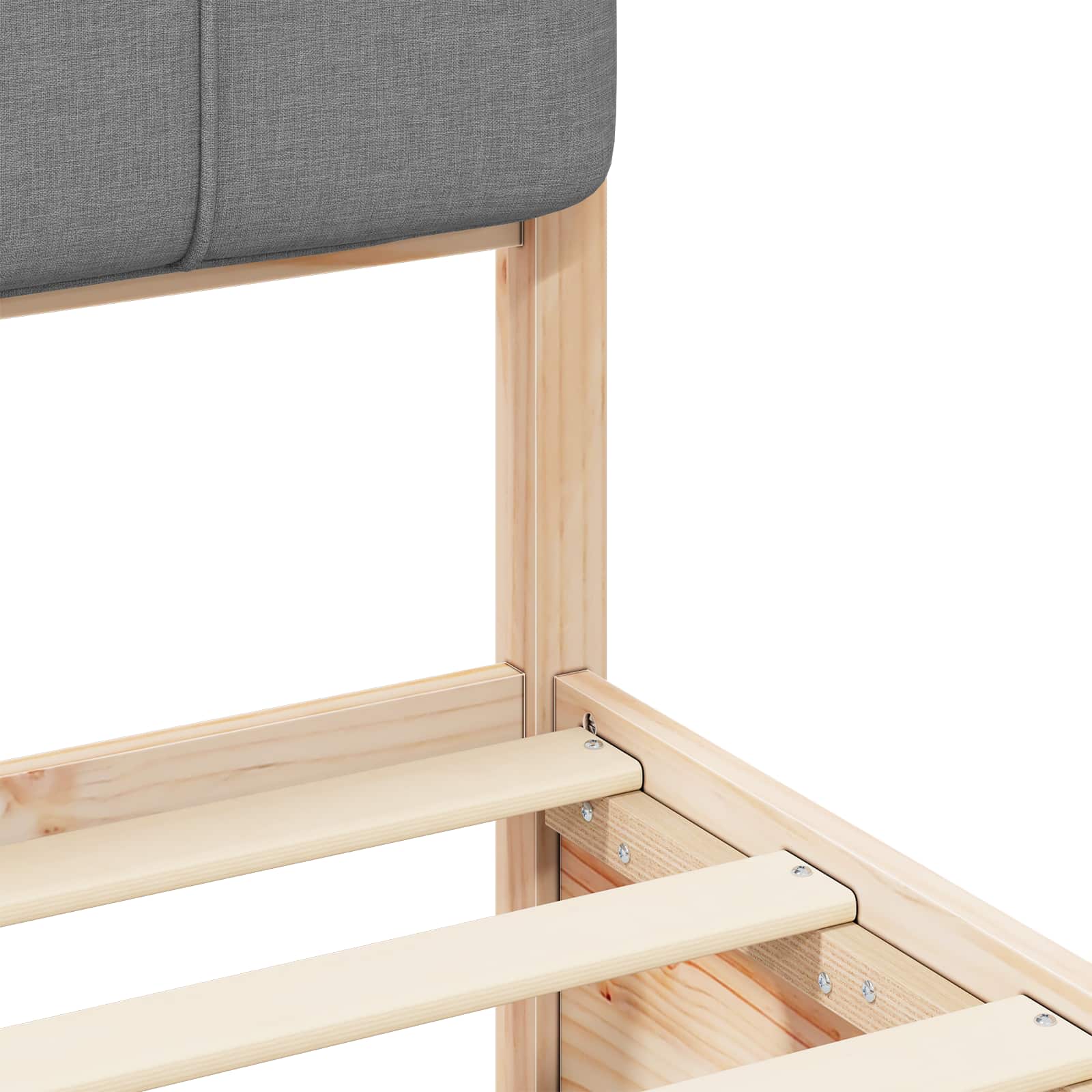 Sängram med Klädd Huvudgavel Ljusgrå 140 x 190 cm Massiv furu