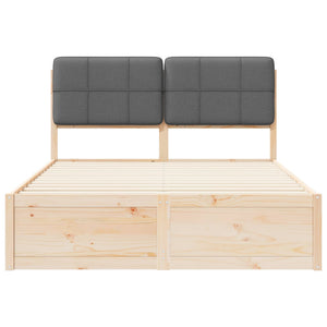 Sängram med Klädd Huvudgavel Mörkgrå 140 x 190 cm Massiv furu