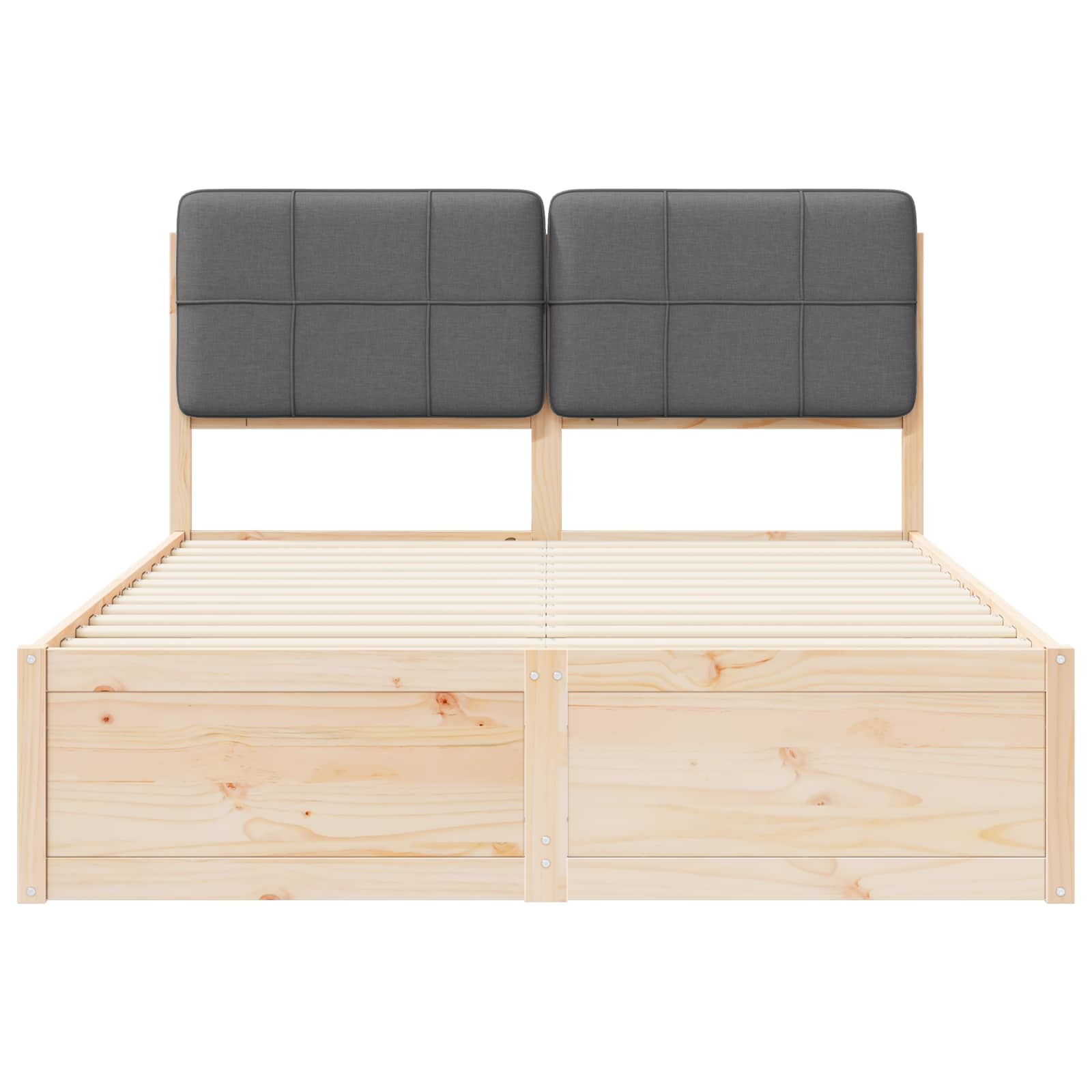 Sängram med Klädd Huvudgavel Mörkgrå 135 x 190 cm Massiv furu