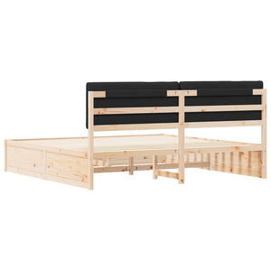 Sängram med Klädd Huvudgavel Svart 200 x 200 cm Massiv furu