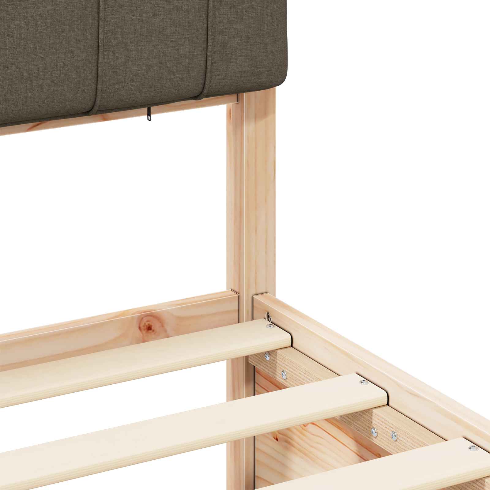 Sängram med Klädd Huvudgavel Taupe 200 x 200 cm Massiv furu