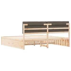 Sängram med Klädd Huvudgavel Taupe 200 x 200 cm Massiv furu