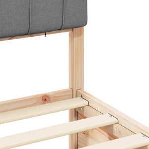 Sängram med Klädd Huvudgavel Ljusgrå 160 x 200 cm Massiv furu