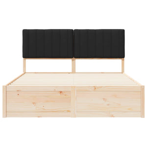 Sängram med Klädd Huvudgavel Svart 160 x 200 cm Massiv furu