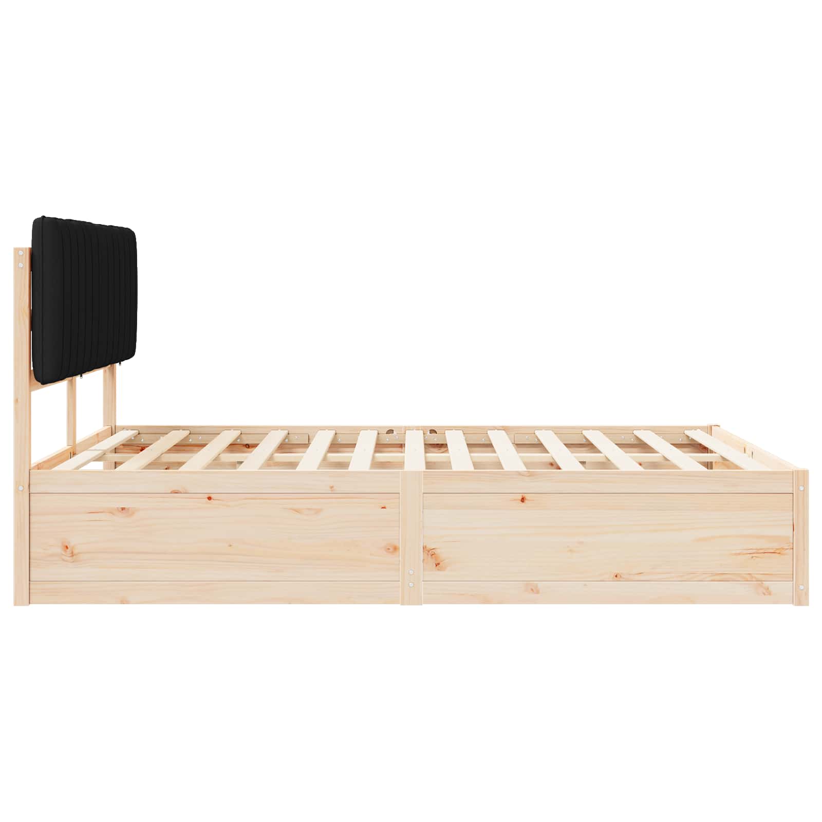 Sängram med Klädd Huvudgavel Svart 150 x 200 cm Massiv furu