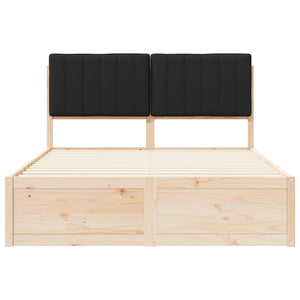 Sängram med Klädd Huvudgavel Svart 140 x 200 cm Massiv furu