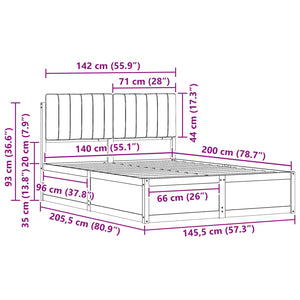Sängram med Klädd Huvudgavel Ljusgrå 140 x 200 cm Massiv furu