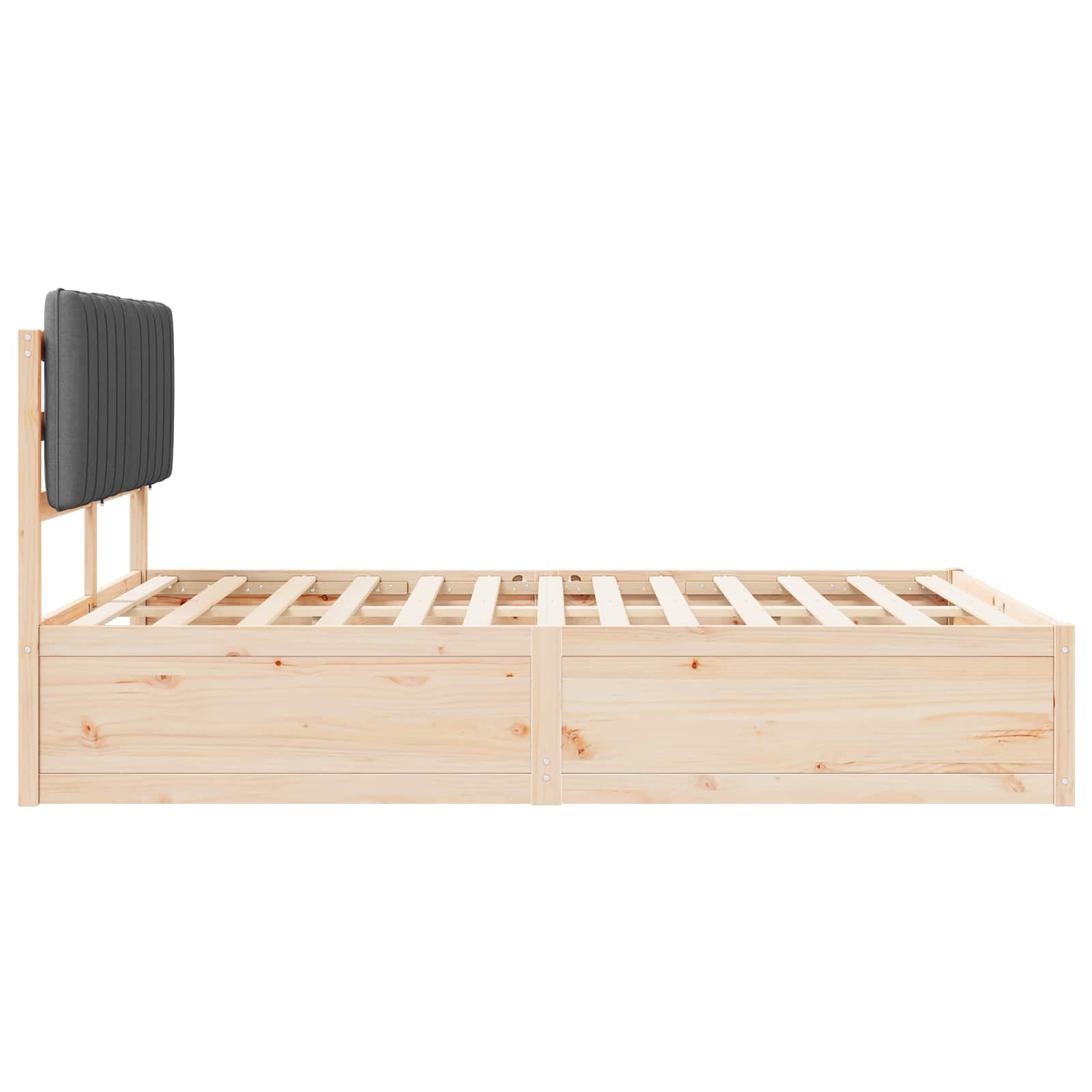 Sängram med Klädd Huvudgavel Mörkgrå 135 x 190 cm Massiv furu