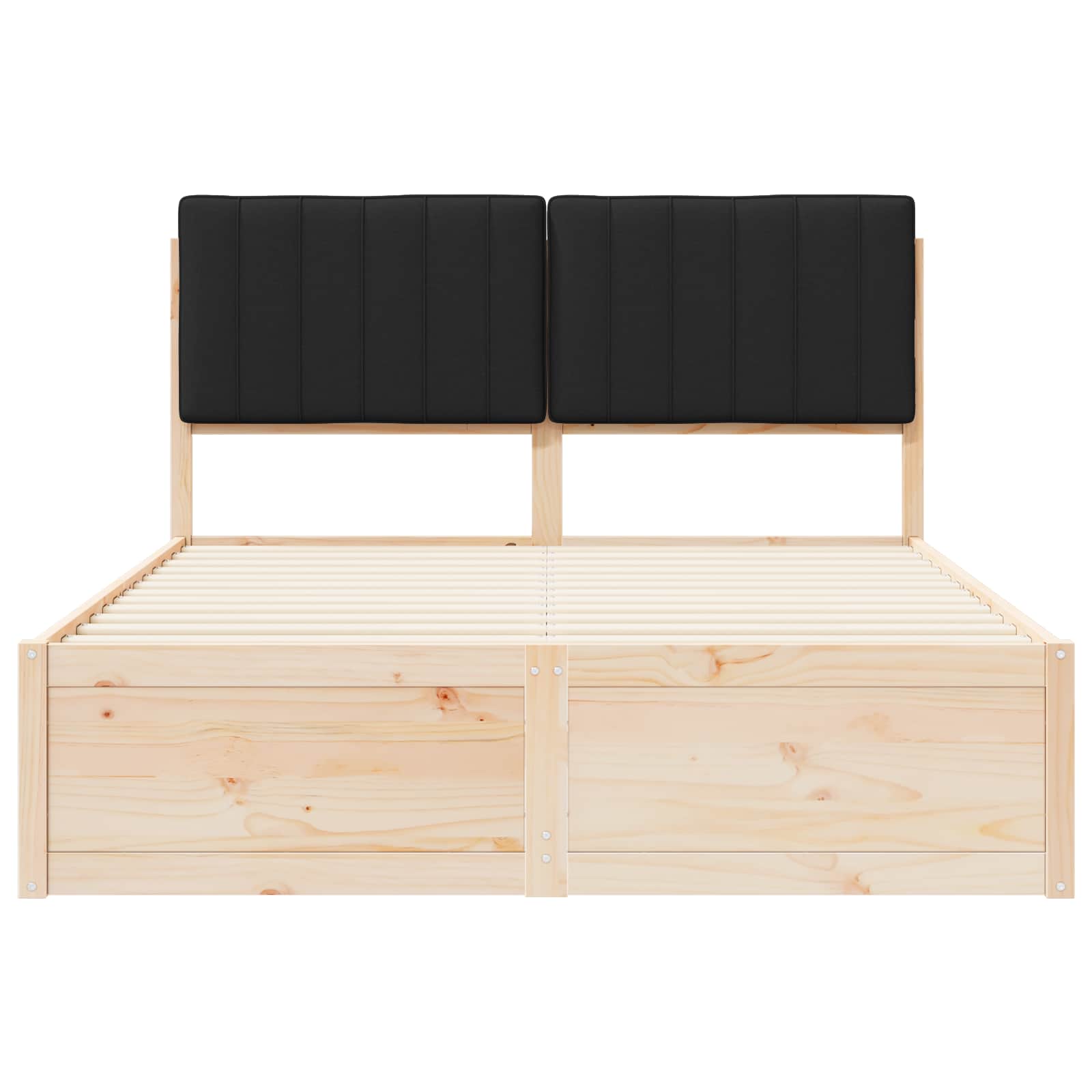 Sängram med Klädd Huvudgavel Svart 135 x 190 cm Massiv furu