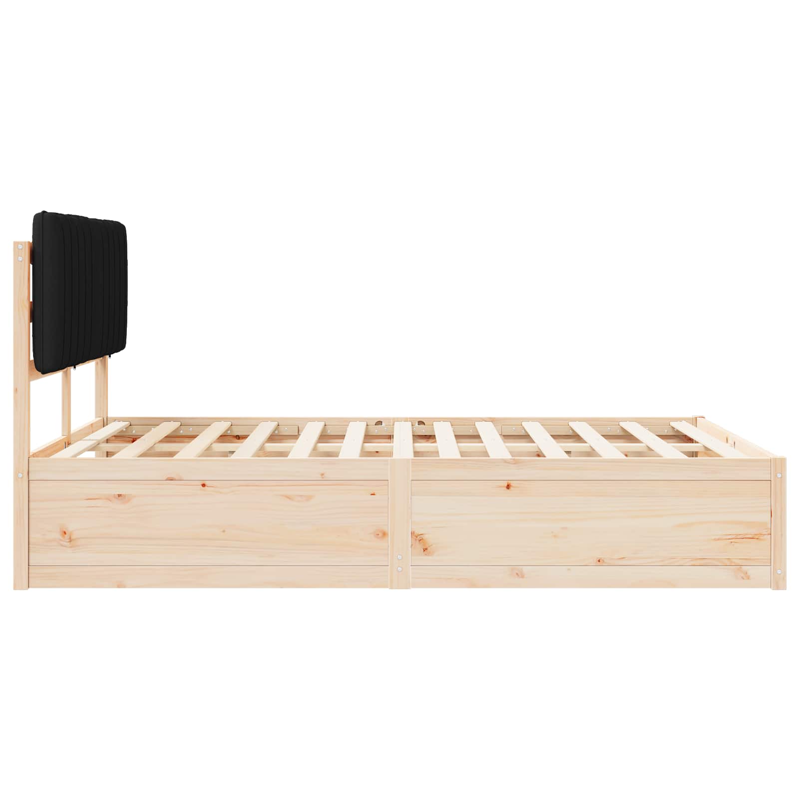 Sängram med Klädd Huvudgavel Svart 135 x 190 cm Massiv furu