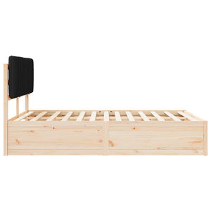 Sängram med Klädd Huvudgavel Svart 135 x 190 cm Massiv furu