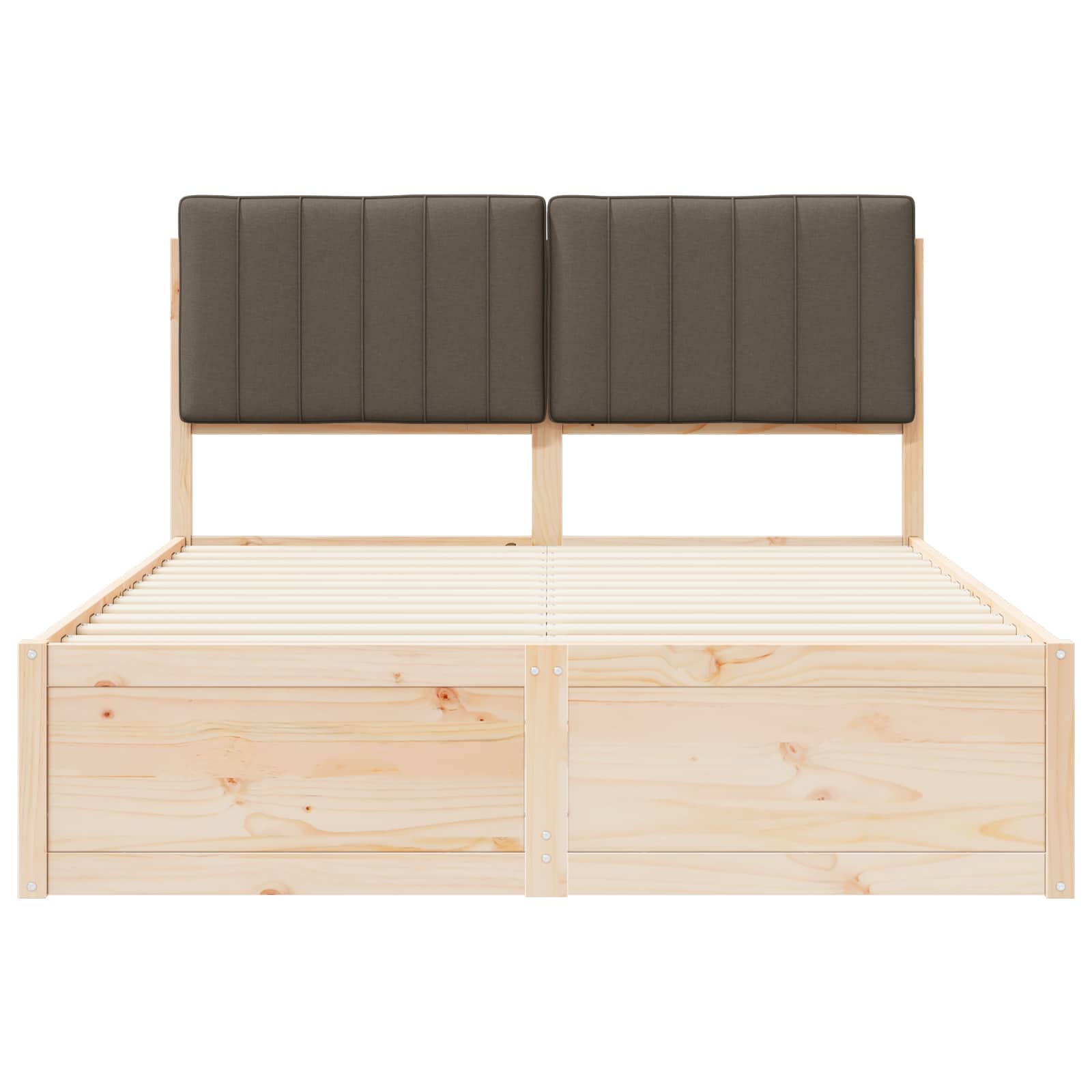 Sängram med Klädd Huvudgavel Taupe 135 x 190 cm Massiv furu