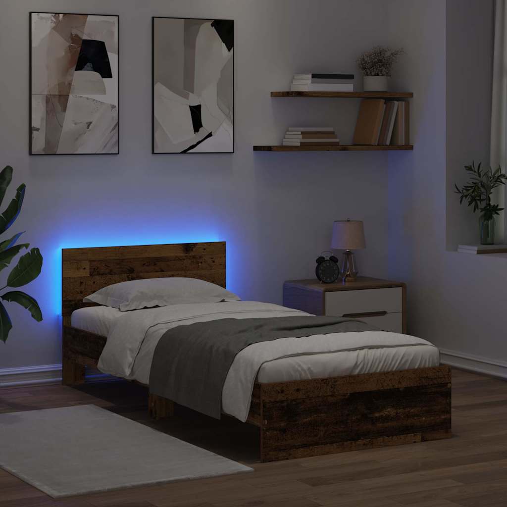 Sängram med huvudgavel Gammalt trä 90 x 190 cm Konstruerat trä