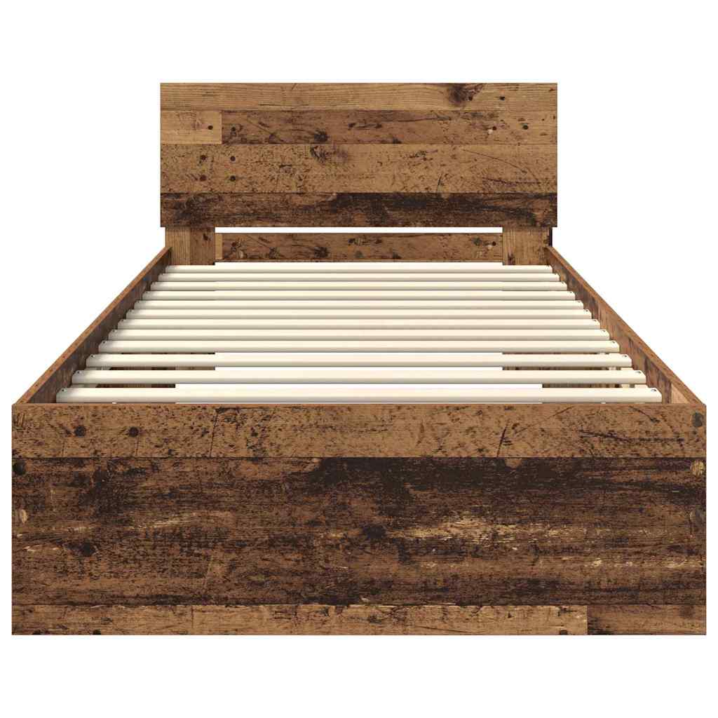 Sängram med huvudgavel Gammalt trä 90 x 190 cm Konstruerat trä