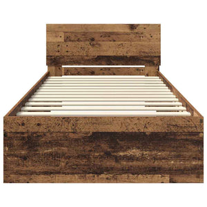 Sängram med huvudgavel Gammalt trä 90 x 190 cm Konstruerat trä