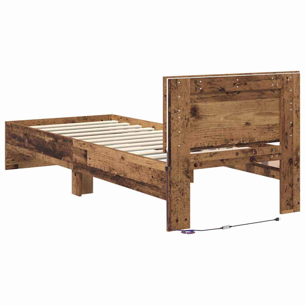 Sängram med huvudgavel Gammalt trä 75 x 190 cm Konstruerat trä