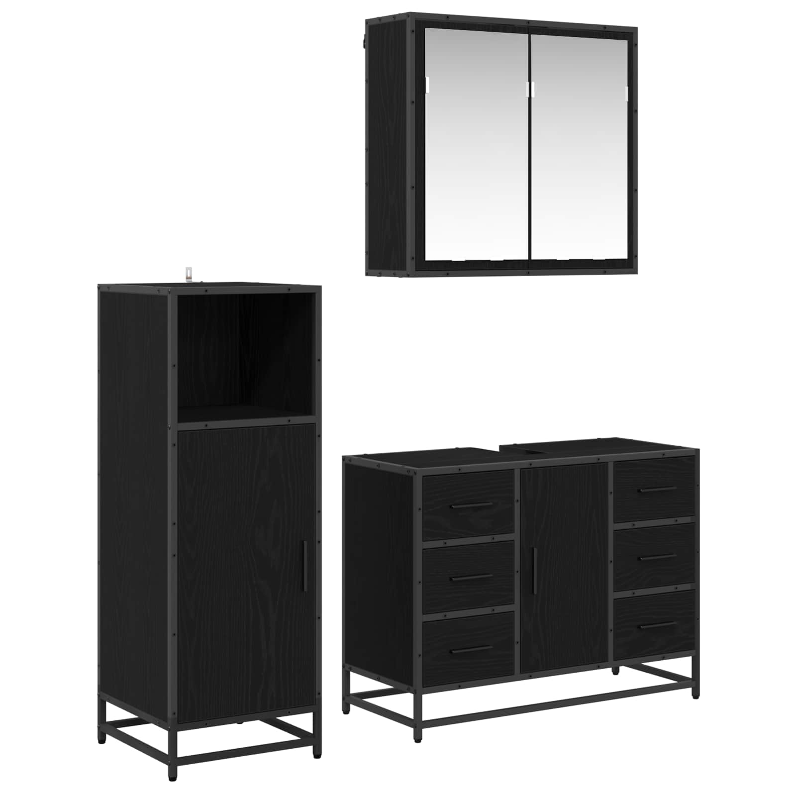 Badrumsmöbelset 3 st Svart Ek 80 x 33 x 60 cm Konstruerat trä
