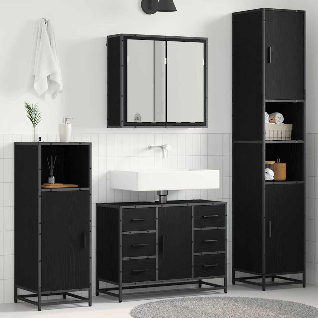 Badrumsmöbelset 4 st Svart Ek 80 x 33 x 60 cm Konstruerat trä