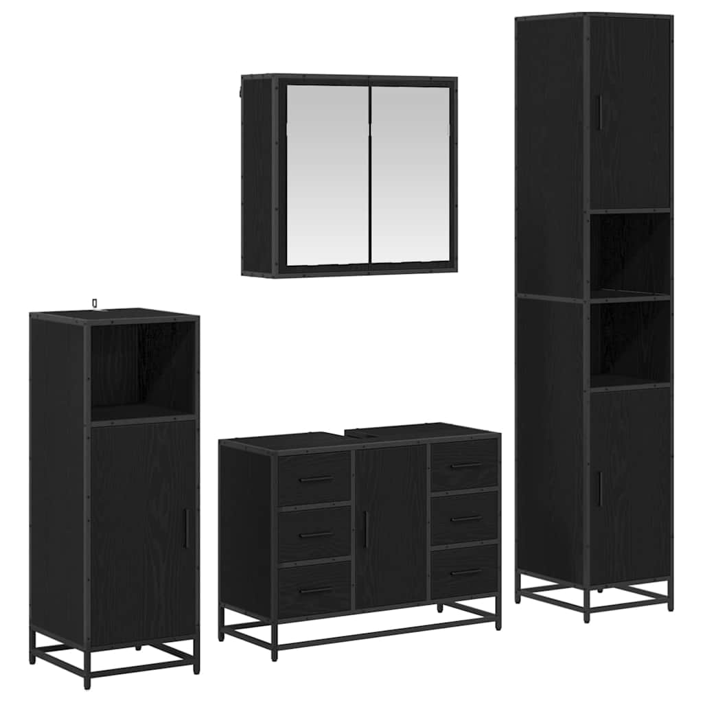 Badrumsmöbelset 4 st Svart Ek 80 x 33 x 60 cm Konstruerat trä