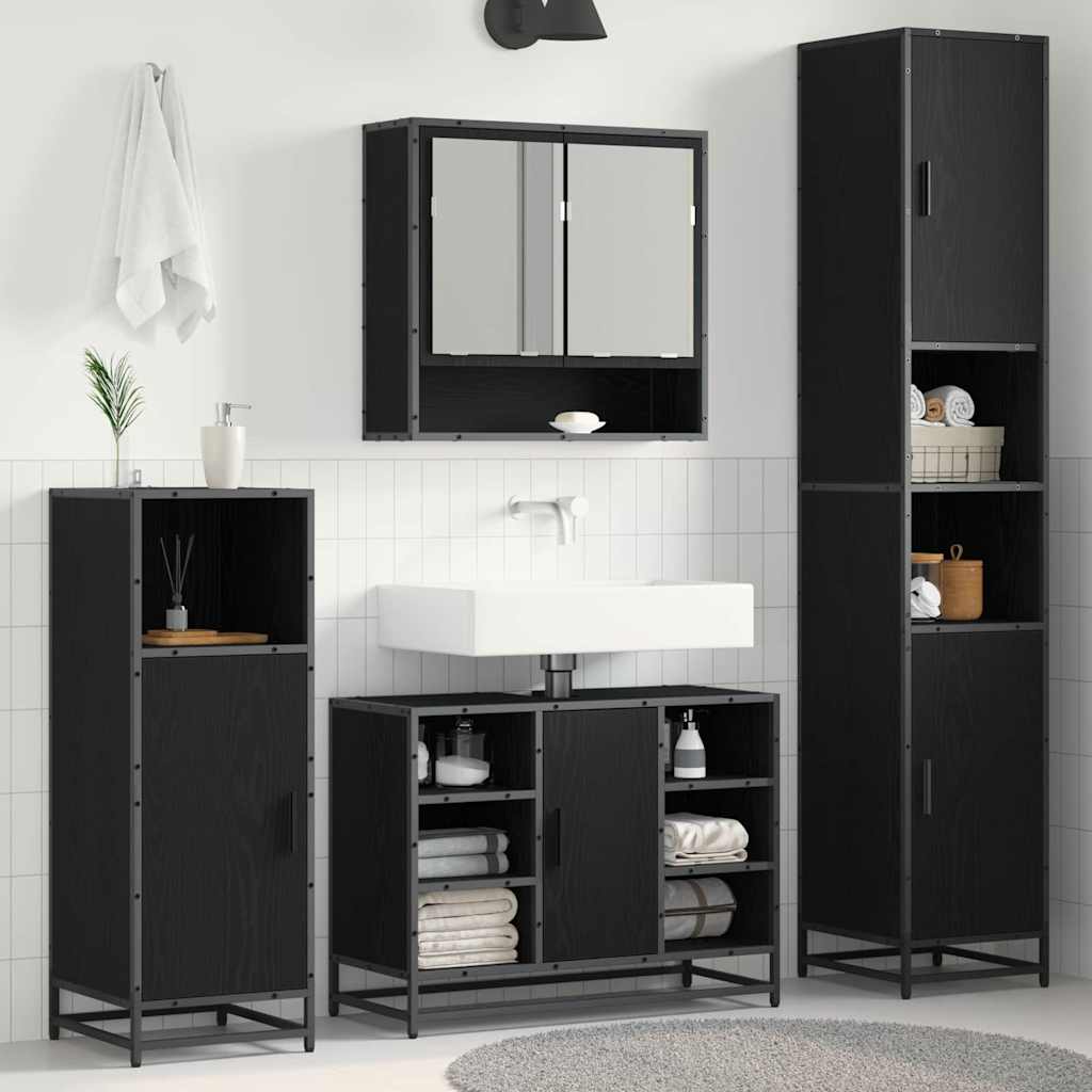 Badrumsmöbelset Svart Ek 35 x 37,5 x 188,5 cm Konstruerat trä