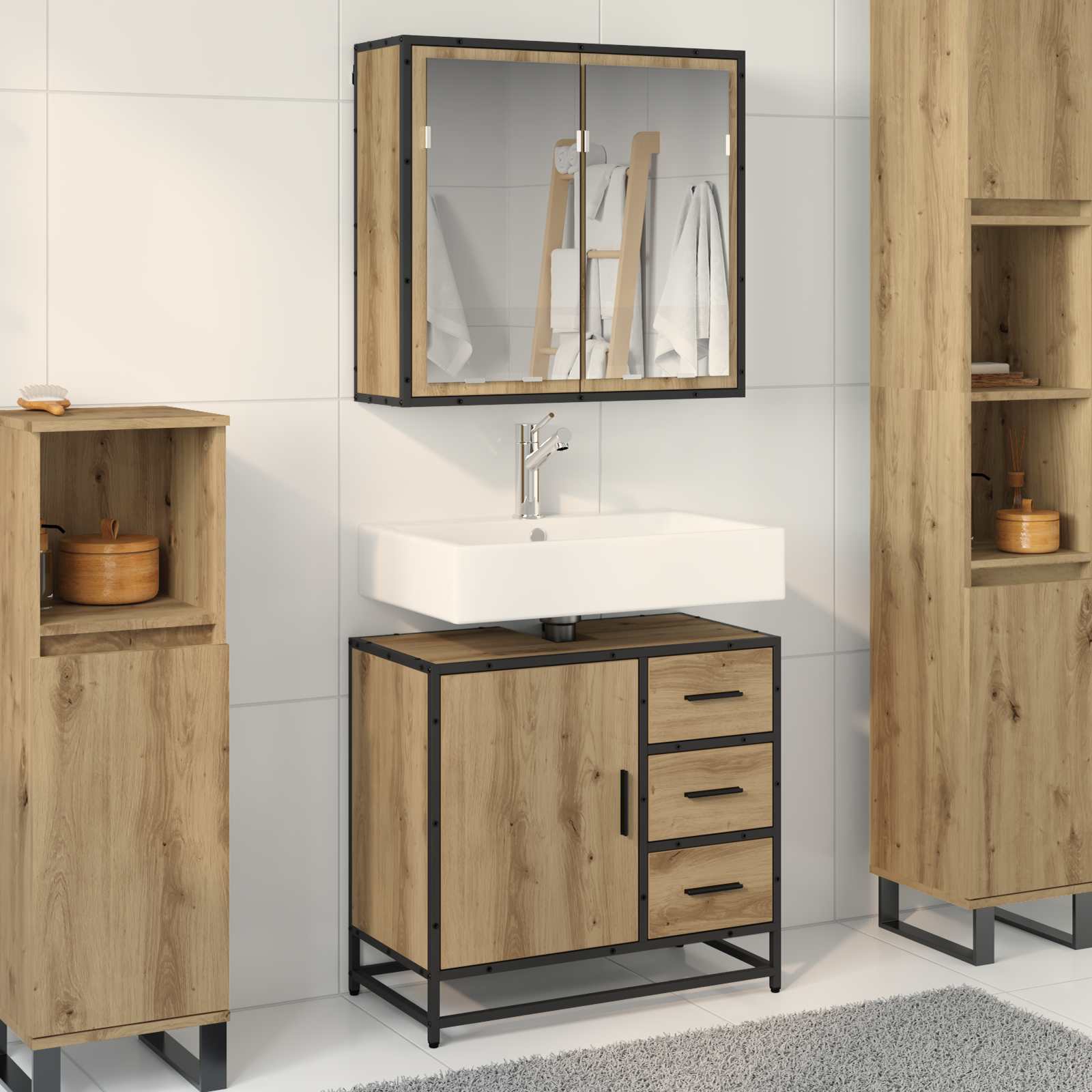 Badrumsmöbelset 2 st Artisan Ek 65 x 33 x 60 cm Konstruerat trä