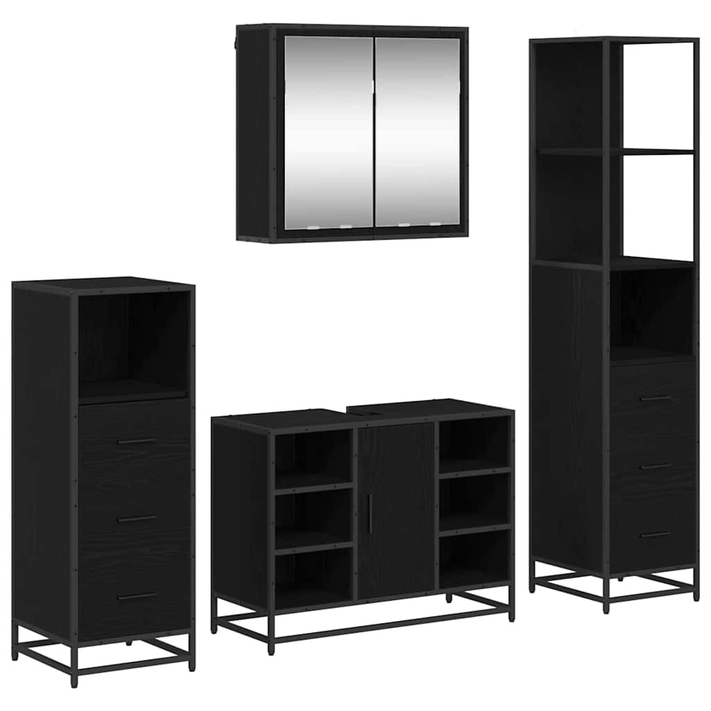 Badrumsmöbelset 4 st Svart Ek 80 x 33 x 60 cm Konstruerat trä