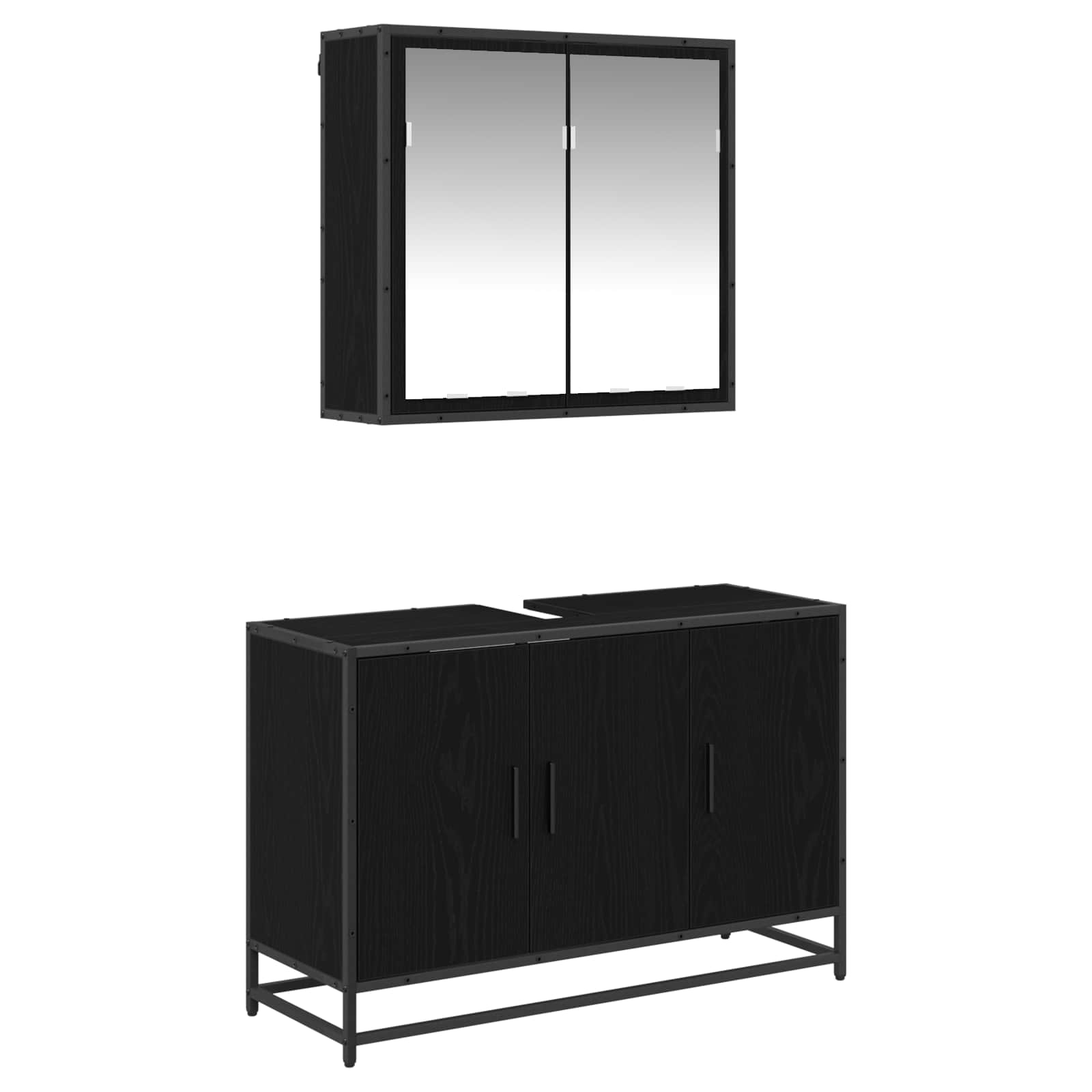 Badrumsmöbelset 2 st Svart Ek 90 x 33 x 60 cm Konstruerat trä