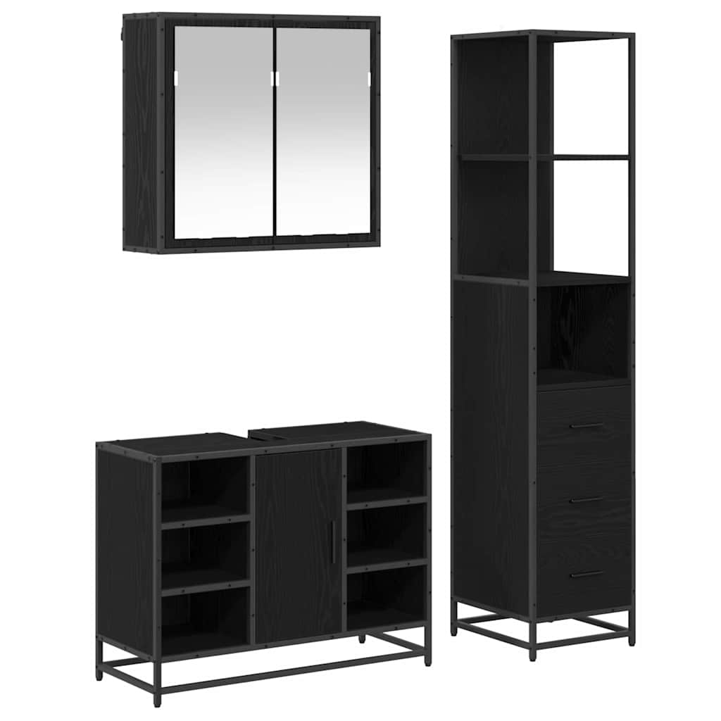 Badrumsmöbelset 3 st Svart Ek 80 x 33 x 60 cm Konstruerat trä