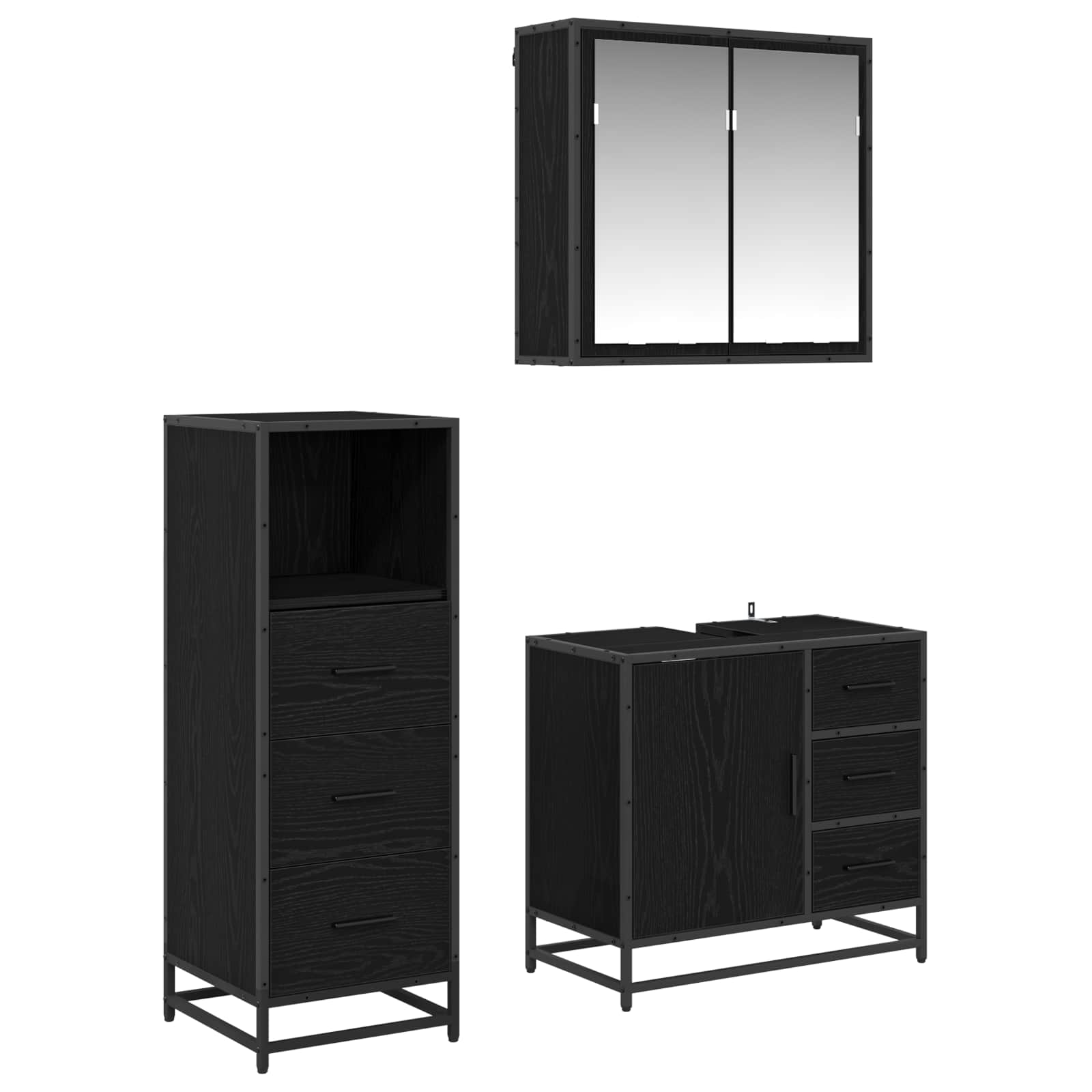 Badrumsmöbelset 3 st Svart Ek 35 x 37,5 x 100 cm