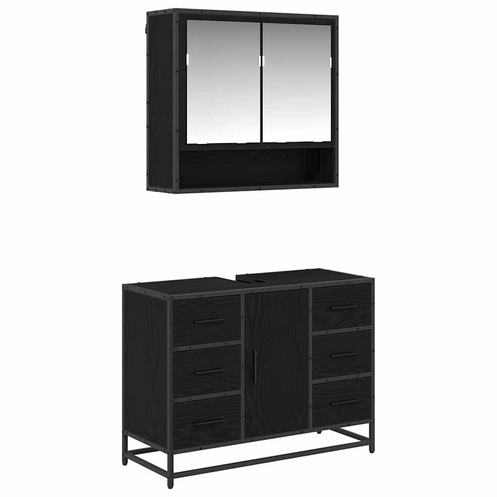 Badrumsmöbelset 2 st Svart Ek 80 x 33 x 60 cm Konstruerat trä