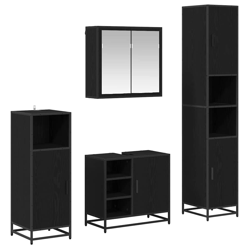 Badrumsmöbelset 4 st Svart Ek 65 x 33 x 60 cm Konstruerat trä