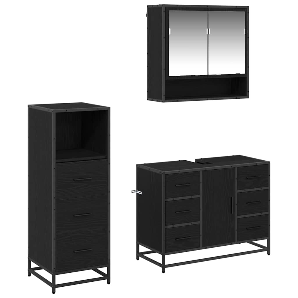 Badrumsmöbelset med låda 3 pcs Svart Ek Konstruerat trä