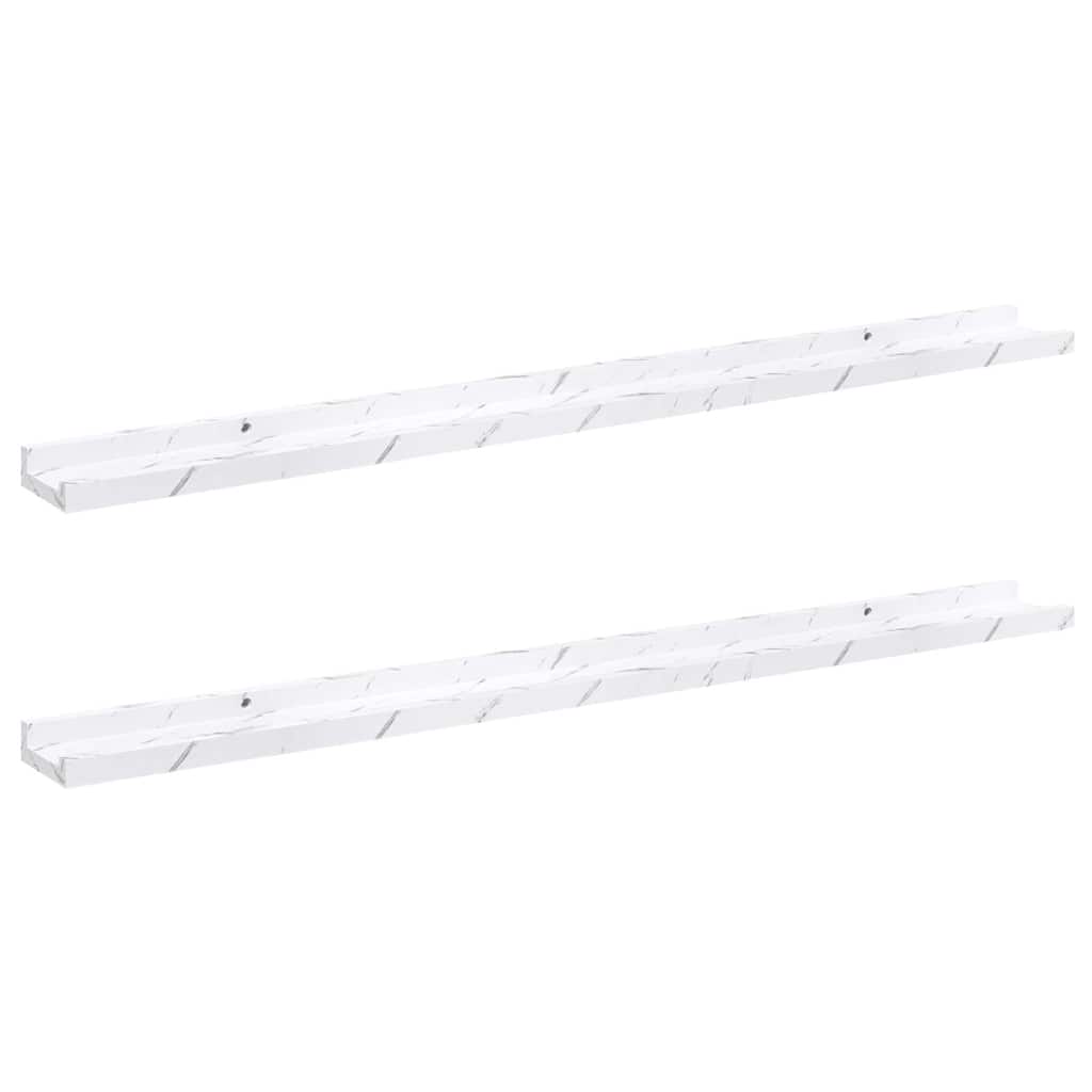 Vägg hylla 2 st Vit marmor 100 x 9 x 3 cm Konstruerat trä