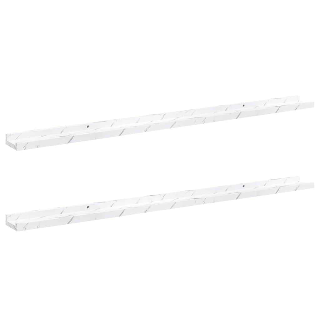 Vägg hylla 2 st Vit marmor 115 x 9 x 3 cm Konstruerat trä