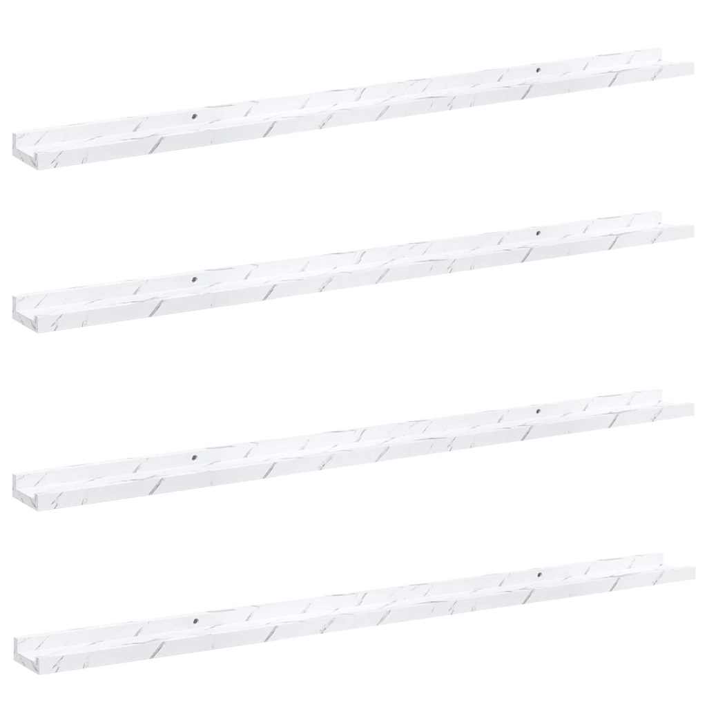 Vägg hylla 4 st Vit marmor 115 x 9 x 3 cm Konstruerat trä