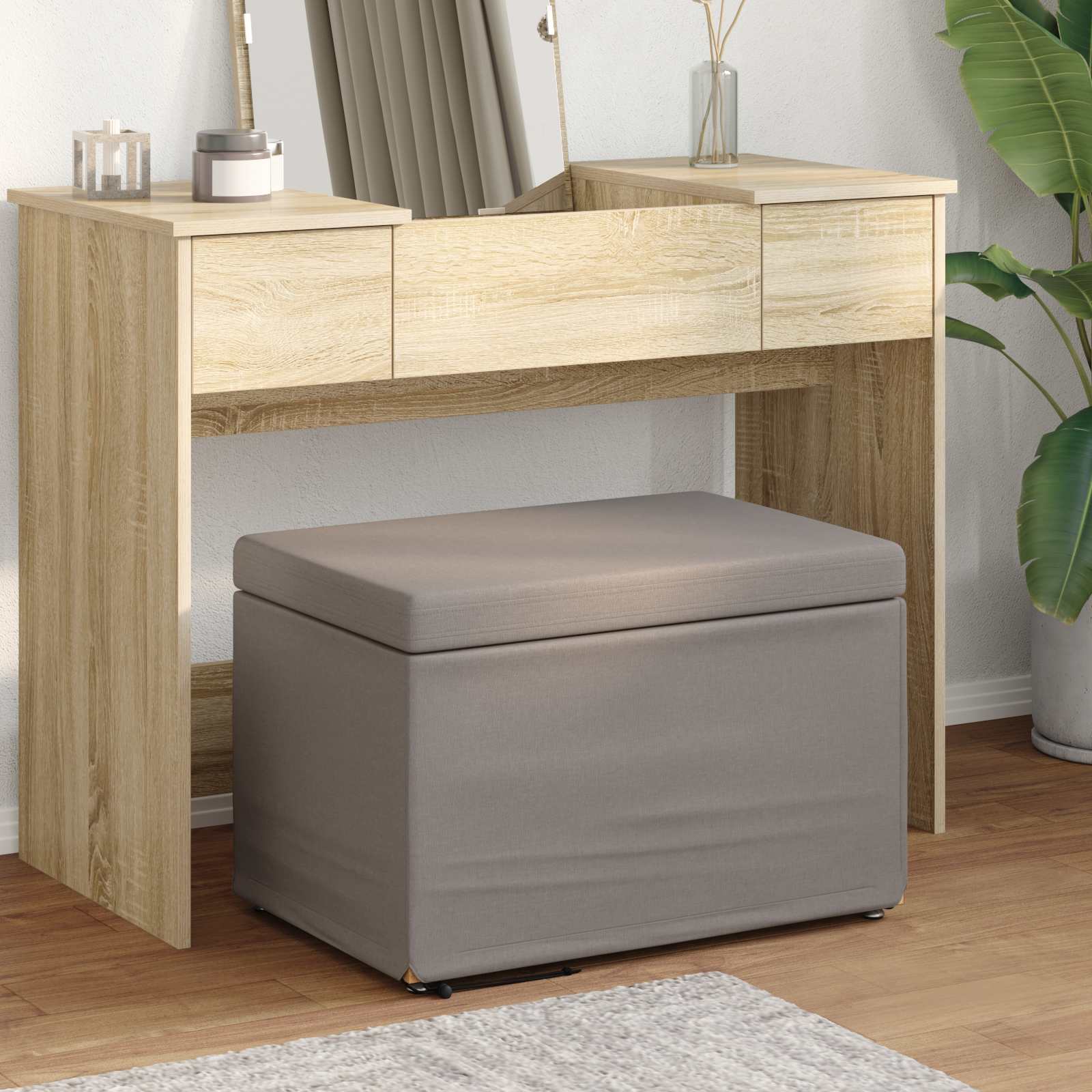 Pall Taupe 61 x 41 x 40 cm Tyg och Konstruerat Trä