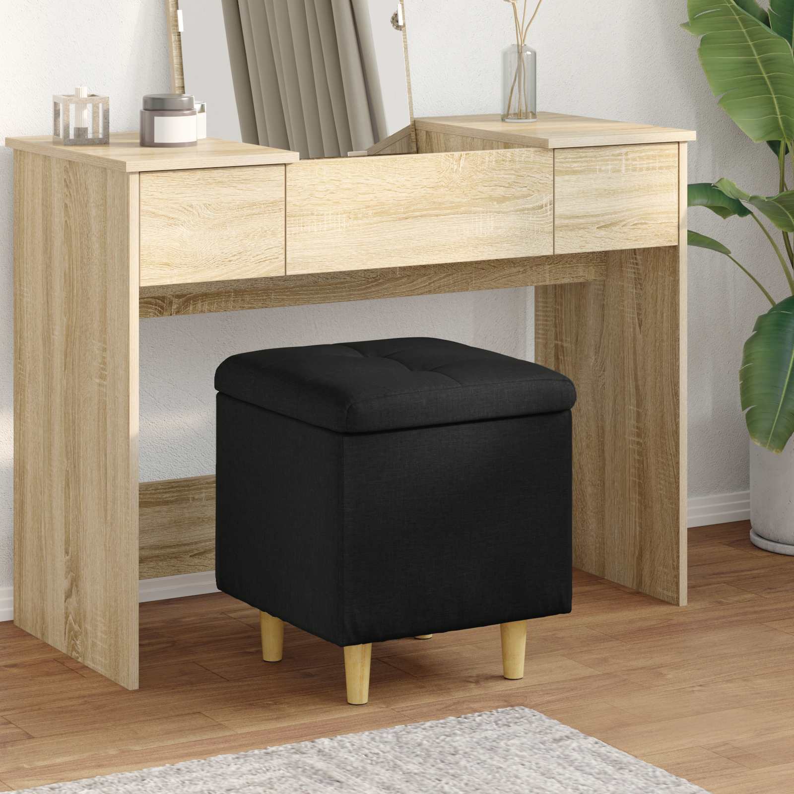 Ottoman med förvaring Svart 40 x 40 x 45 cm tyg
